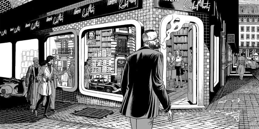 alt="ilustracion miguel navia para libreria alberti madrid"